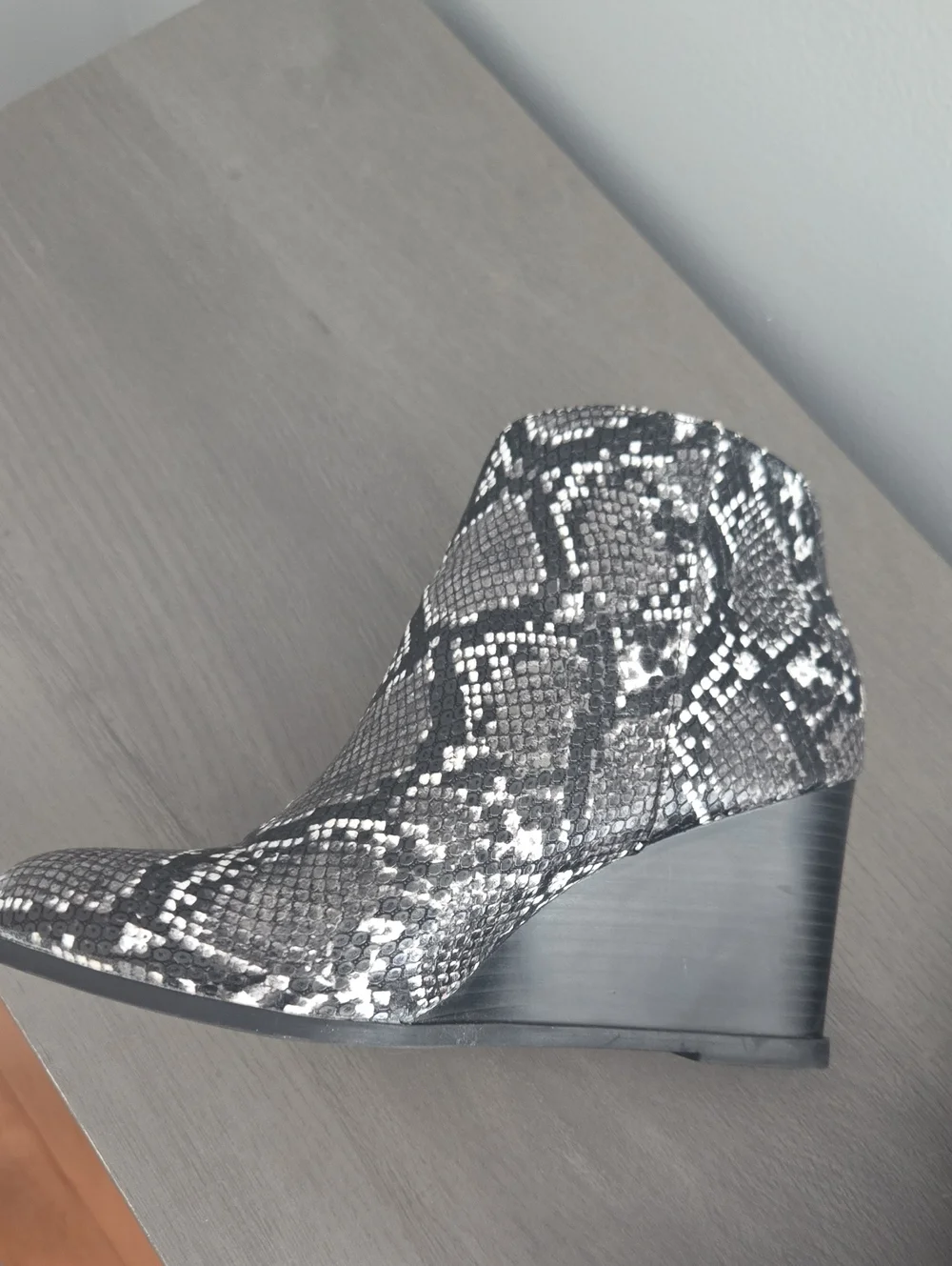 Snake-Print Ankle Boots in Black & White